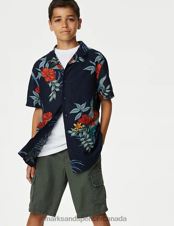 Kids Navy Mix Clothing Marks & Spencer Linen Blend Floral Shirt 20VTD8352 - Marks and Spencer online