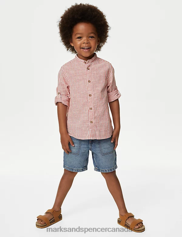 Marks and Spencer sale - Kids Red Mix Clothing Marks & Spencer Pure Cotton Striped Shirt 20VTD7908