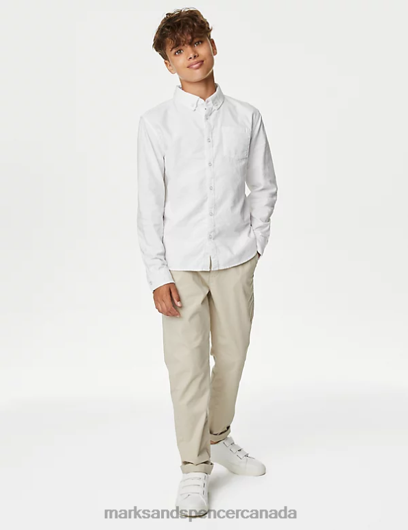 Kids White Clothing Marks & Spencer Pure Cotton Oxford Shirt 20VTD8630 - Marks and Spencer online