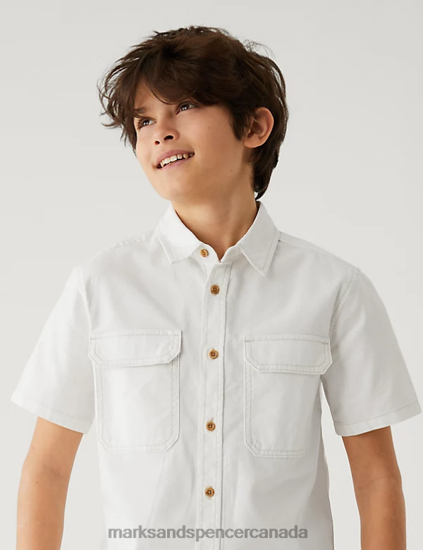 Kids White Clothing Marks & Spencer Pure Cotton Shirt 20VTD8548 - Marks and Spencer outlet