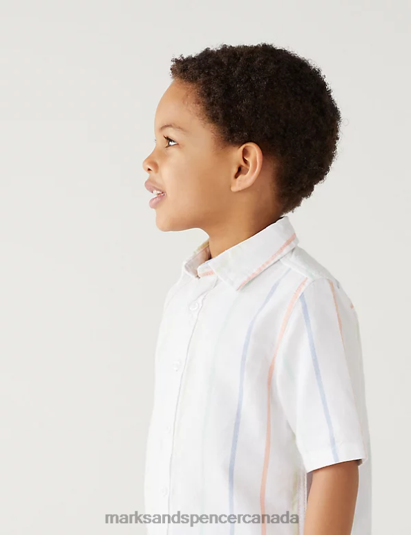 Kids White Mix Clothing Marks & Spencer Pure Cotton Striped Oxford Shirt 20VTD7960 - Marks and Spencer outlet