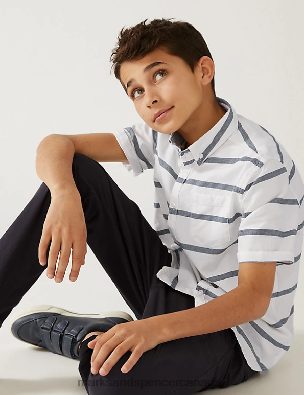 Marks and Spencer sale - Kids White Mix Clothing Marks & Spencer Pure Cotton Striped Shirt 20VTD8560