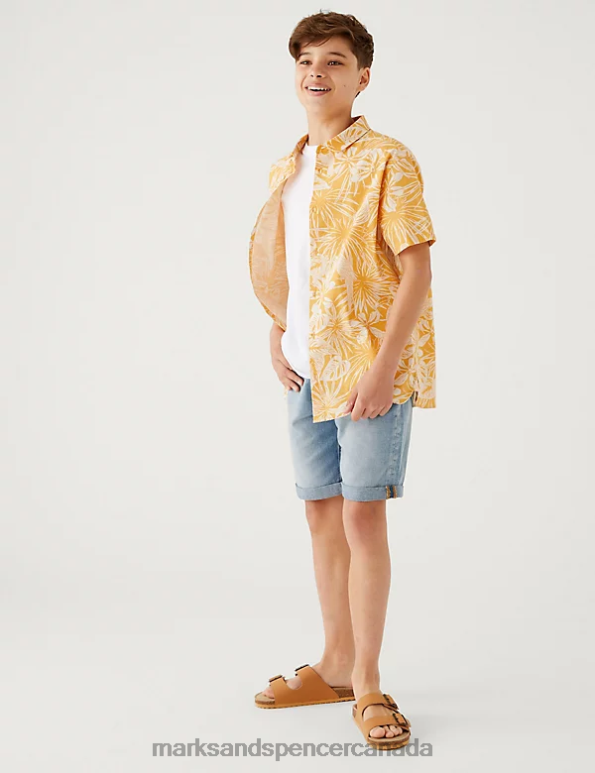 Kids Yellow Mix Clothing Marks & Spencer Pure Cotton Parrot Print Shirt 20VTD8425 - Marks and Spencer outlet