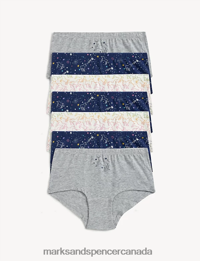 Marks and Spencer Canada - Clothing 20VTD9207 Navy Mix Kids Marks & Spencer 7pk Cotton Rich Unicorn Shorts