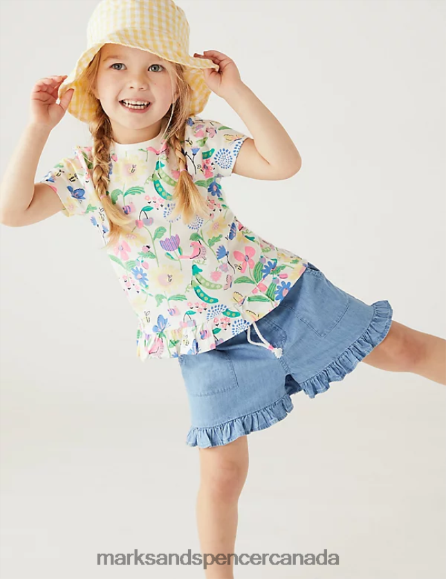 Marks and Spencer Canada - Clothing 20VTD9398 Denim Kids Marks & Spencer Pure Cotton Chambray Frill Shorts