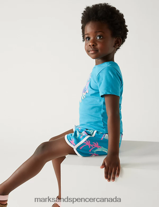 Clothing 20VTD9419 Blue Kids Marks & Spencer Pure Cotton Dolphin Runner Shorts - Marks and Spencer online