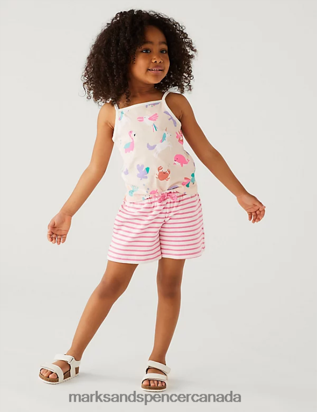 Clothing 20VTD9491 Pink Kids Marks & Spencer Pure Cotton Striped Shorts - Marks and Spencer outlet