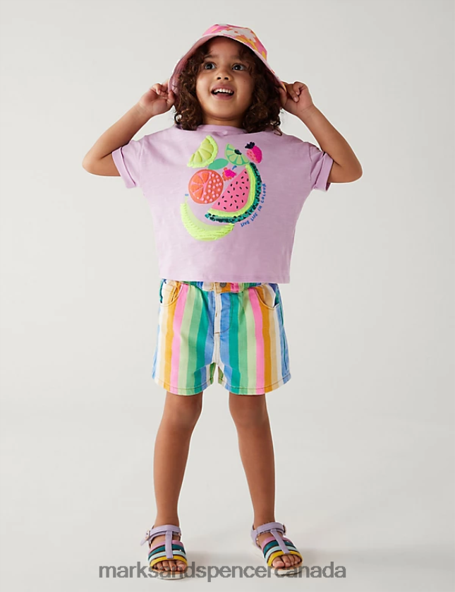 Clothing 20VTD9525 Multi Kids Marks & Spencer Denim Rainbow Striped Shorts - Marks and Spencer Canada locations