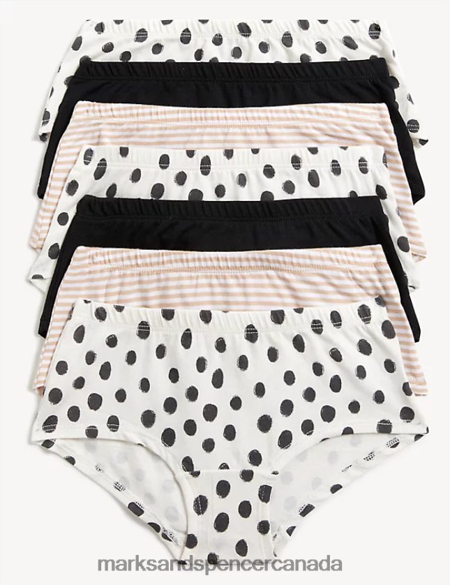 Marks and Spencer sale - Clothing 20VTD9556 Black Mix Kids Marks & Spencer 7pk Cotton Rich Spotty & Striped Shorts