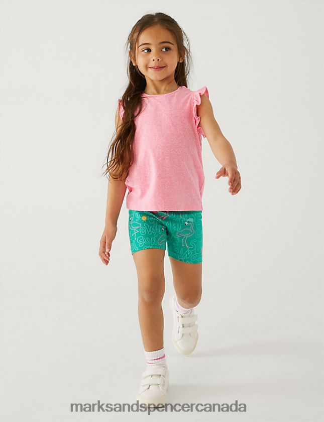 Clothing 20VTD9594 Green Kids Marks & Spencer Cotton Rich Flamingo Print Cycling Shorts - Marks and Spencer Canada locations