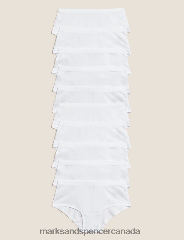 Marks and Spencer Canada - Clothing 20VTD9623 White Kids Marks & Spencer 10pk Cotton Rich With Stretch Shorts