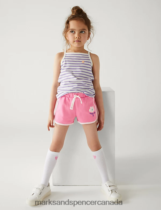 Marks and Spencer near me - Clothing 20VTD9625 Pink Kids Marks & Spencer Pure Cotton Side Stripe Floral Shorts