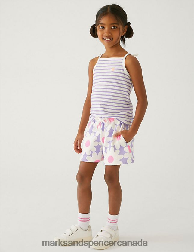 Marks and Spencer near me - Clothing 20VTD9727 Purple Kids Marks & Spencer Pure Cotton Daisy Shorts