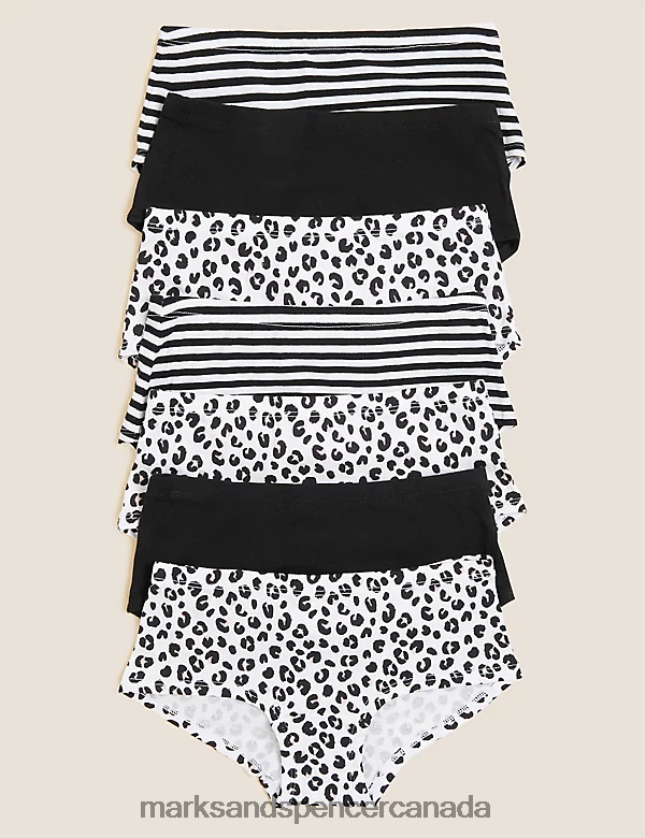 Clothing 20VTD9790 Black Mix Kids Marks & Spencer 7pk Cotton Rich Leopard & Striped Shorts - Marks and Spencer online