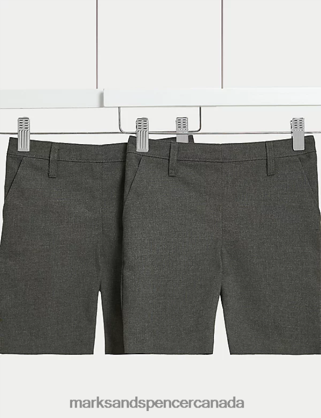 Marks and Spencer sale - Clothing 20VTD9825 Grey Kids Marks & Spencer 2pk Slim Leg School Shorts