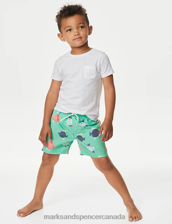 Kids Aqua Mix Clothing Marks & Spencer Fish Swim Shorts 20VTD7962 - Marks and Spencer outlet