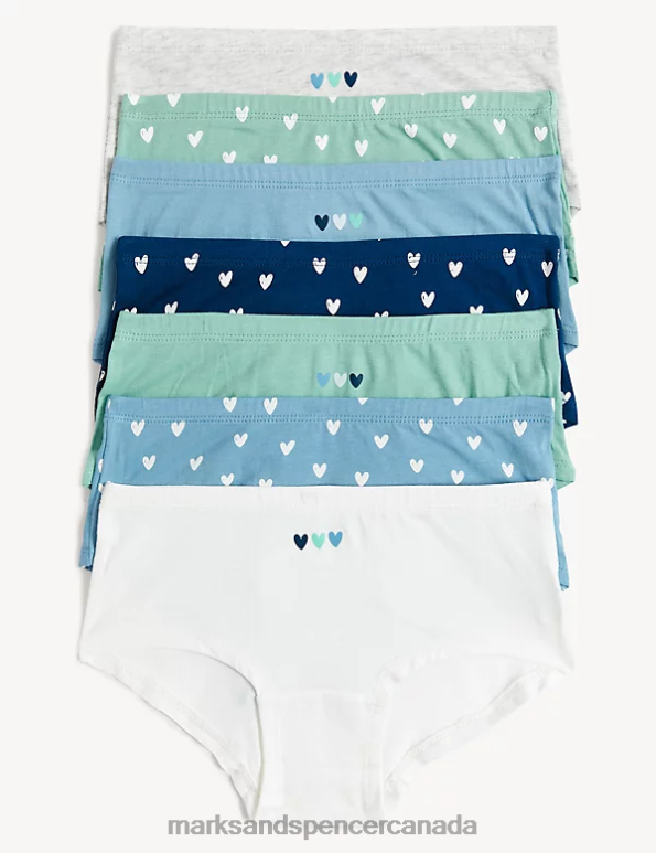 Kids Blue Mix Clothing Marks & Spencer 7pk Cotton with Stretch Heart Print Shorts 20VTD8939 - Marks and Spencer online