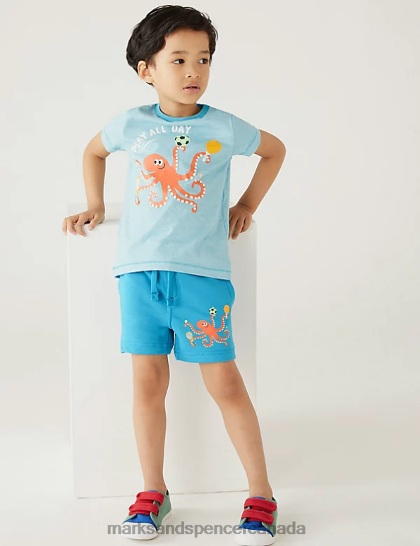 Marks and Spencer near me - Kids Blue Mix Clothing Marks & Spencer Cotton Rich Octopus Shorts 20VTD8580