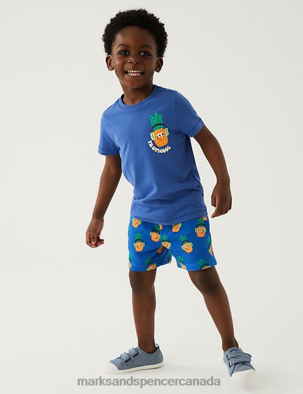 Marks and Spencer Canada - Kids Blue Mix Clothing Marks & Spencer Cotton Rich Pineapple Shorts 20VTD8459