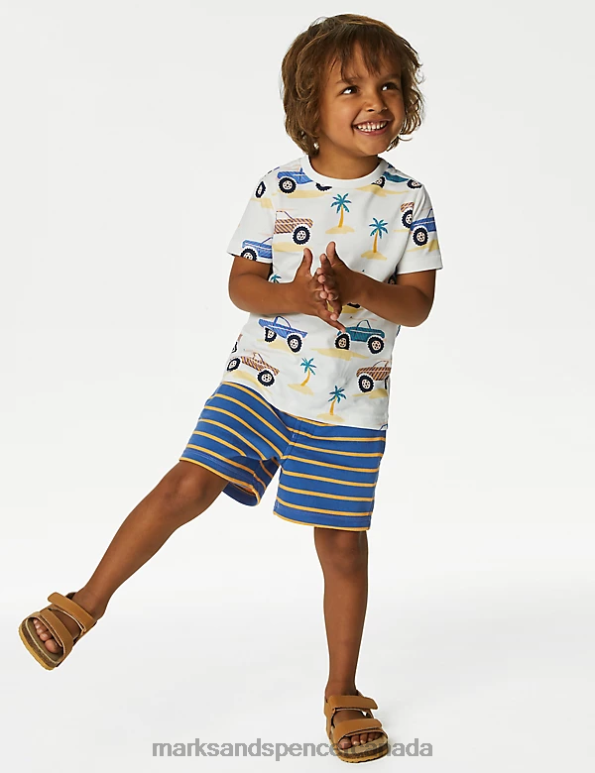 Marks and Spencer near me - Kids Blue Mix Clothing Marks & Spencer Cotton Rich Striped Shorts 20VTD8499