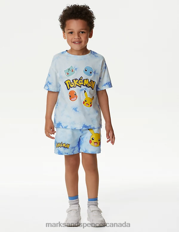 Kids Blue Mix Clothing Marks & Spencer Pure Cotton Pokemon Tie Dye Shorts 20VTD8061 - Marks and Spencer outlet