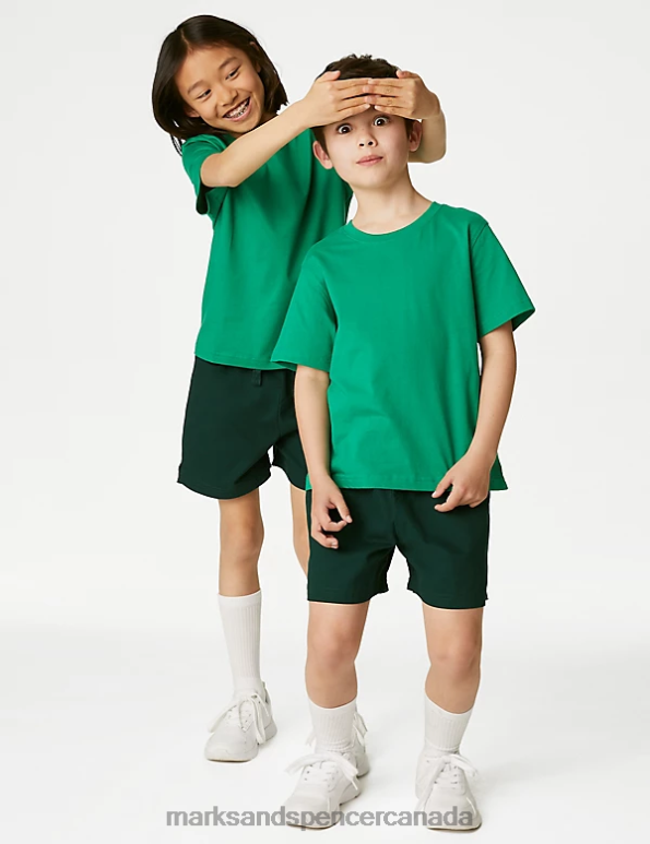 Kids Bottle Green Clothing Marks & Spencer Pure Cotton Sports Shorts 20VTD8410 - Marks and Spencer outlet