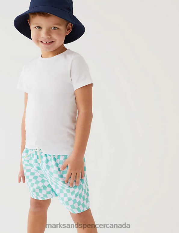 Kids Bright Aqua Clothing Marks & Spencer Checked Swim Shorts 20VTD8305 - Marks and Spencer outlet