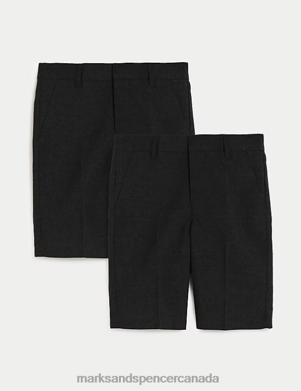 Marks and Spencer sale - Kids Charcoal Clothing Marks & Spencer 2pk Slim Leg School Shorts 20VTD8102