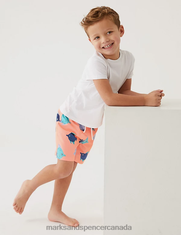 Marks and Spencer Canada - Kids Coral Mix Clothing Marks & Spencer Fish Print Swim Shorts 20VTD8571