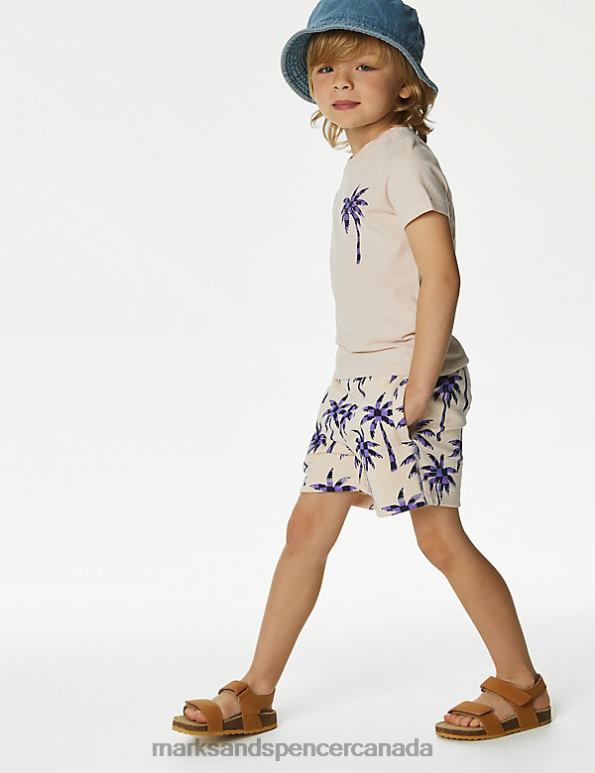 Marks and Spencer sale - Kids Cream Mix Clothing Marks & Spencer Cotton Rich Palm Tree Print Shorts 20VTD8363