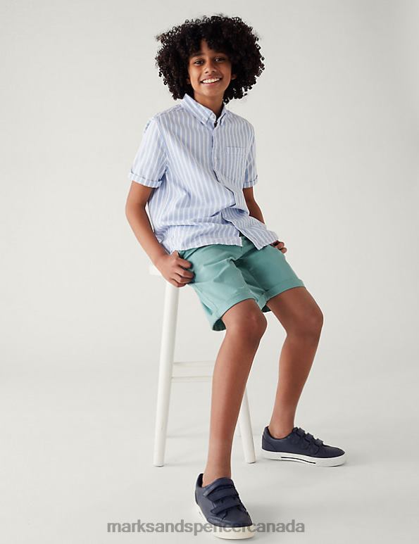 Marks and Spencer near me - Kids Dusted Aqua Clothing Marks & Spencer Cotton Rich Chino Shorts 20VTD8621