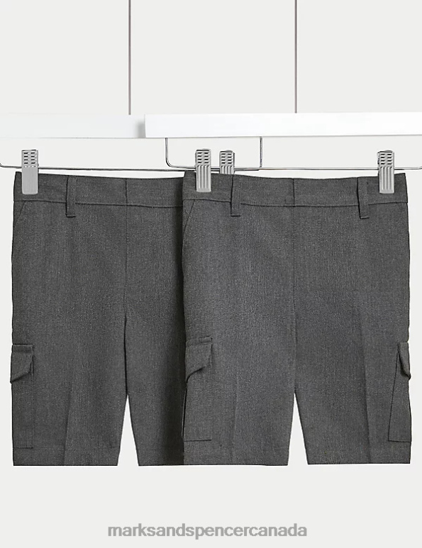 Kids Grey Clothing Marks & Spencer 2pk Cargo School Shorts 20VTD8441 - Marks and Spencer Canada locations