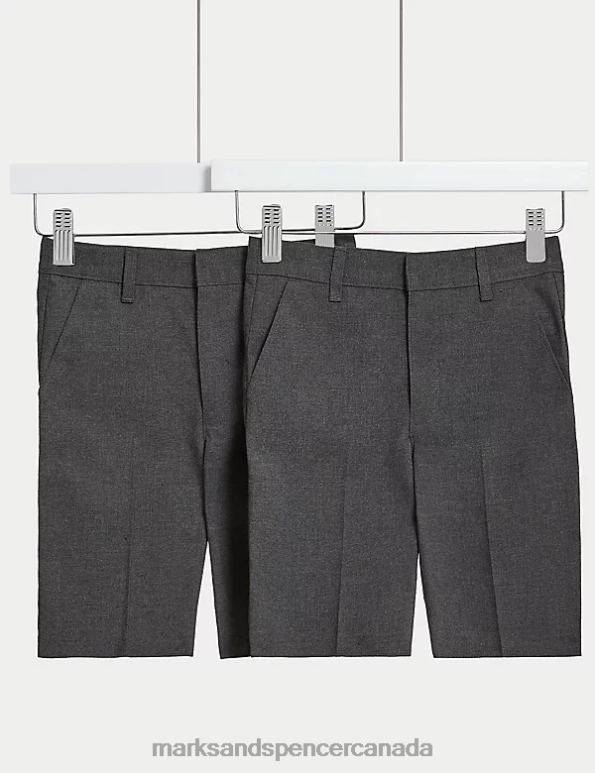 Marks and Spencer sale - Kids Grey Clothing Marks & Spencer 2pk Front Pleat School Shorts 20VTD8427