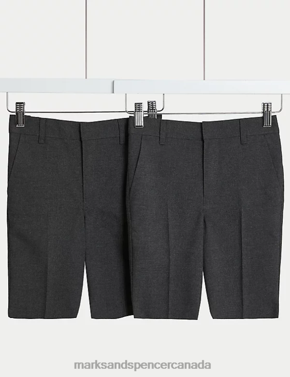 Marks and Spencer Canada - Kids Grey Clothing Marks & Spencer 2pk Skinny Leg School Shorts 20VTD8175