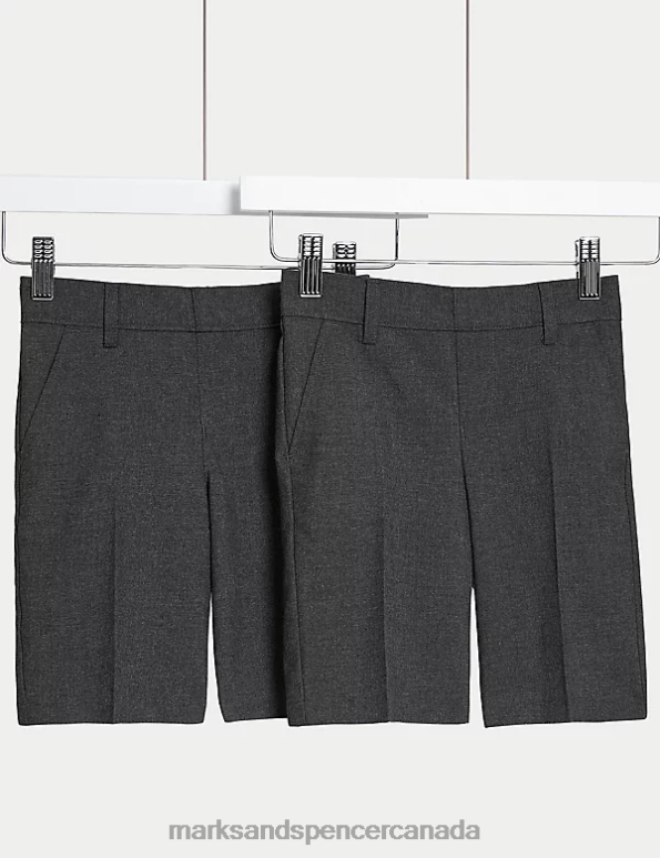 Marks and Spencer sale - Kids Grey Clothing Marks & Spencer 2pk Slim Leg Plus Waist School Shorts 20VTD7872