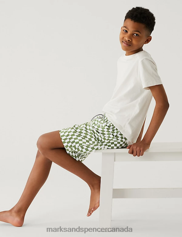 Marks and Spencer sale - Kids Khaki Mix Clothing Marks & Spencer Checked Swim Shorts 20VTD8682