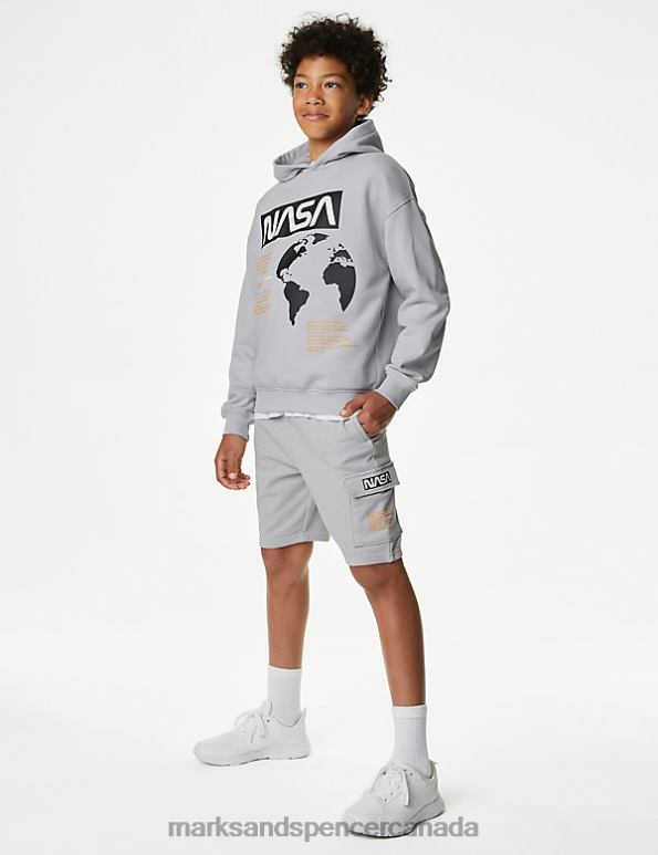 Marks and Spencer Canada - Kids Light Grey Clothing Marks & Spencer Cotton Rich NASA Cargo Shorts 20VTD8339