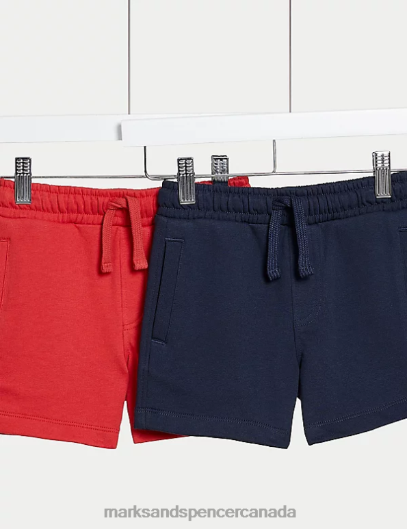 Marks and Spencer sale - Kids Navy/Red Clothing Marks & Spencer 2pk Cotton Rich Shorts 20VTD8023