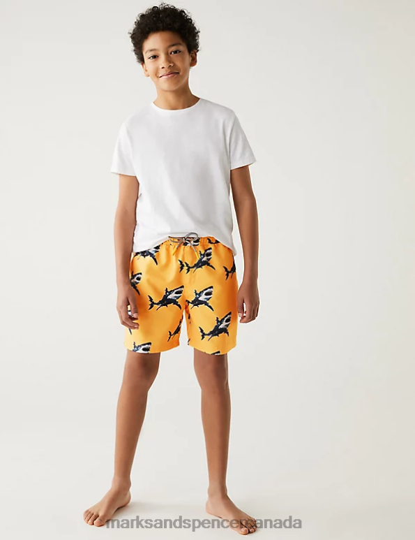 Kids Orange Mix Clothing Marks & Spencer Shark Print Swim Shorts 20VTD8634 - Marks and Spencer Canada locations