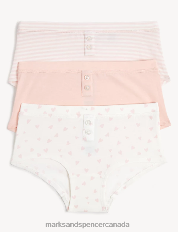 Marks and Spencer Canada - Kids Pink Mix Clothing Marks & Spencer 3pk Cotton with Stretch Patterned Shorts 20VTD8965