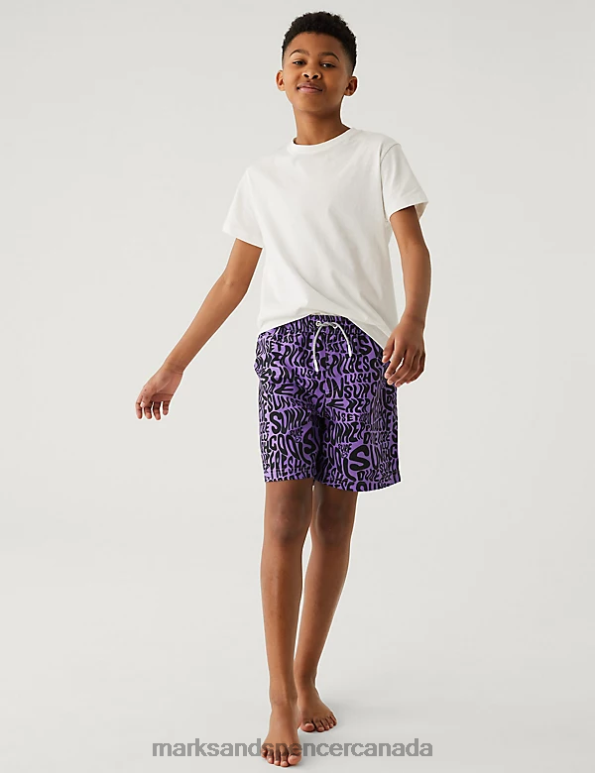 Kids Purple Mix Clothing Marks & Spencer Printed Swim Shorts 20VTD8612 - Marks and Spencer outlet