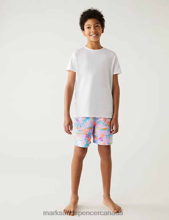 Marks and Spencer Canada - Kids Purple Mix Clothing Marks & Spencer Tropical Swim Shorts 20VTD8491