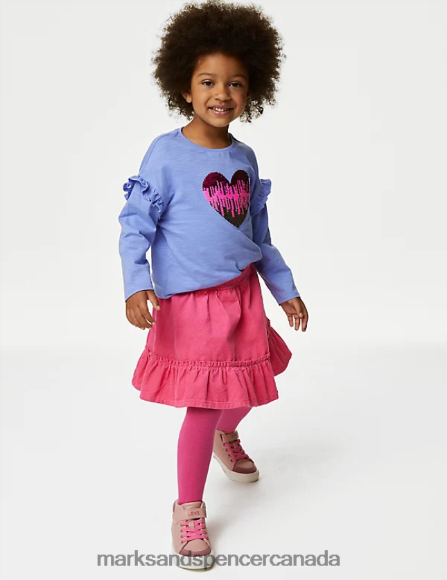 Marks and Spencer Canada - Clothing 20VTD9353 Pink Kids Marks & Spencer Cotton Rich Skirt & Tights Set