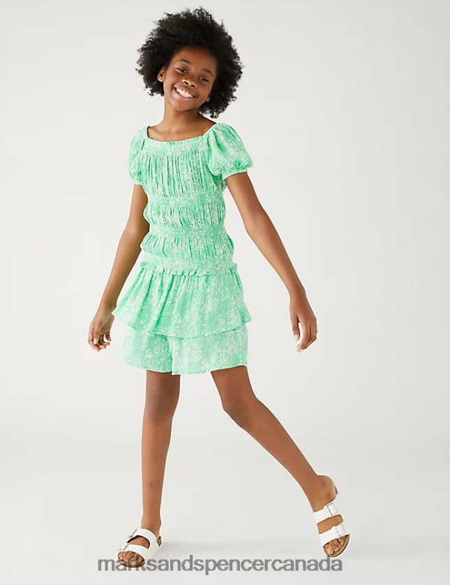 Clothing 20VTD9860 Green Kids Marks & Spencer Ditsy Print Frill Skirt - Marks and Spencer outlet