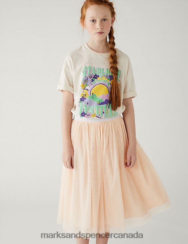 Marks and Spencer Canada - Clothing 20VTD9958 Peach Kids Marks & Spencer Midi Tulle Glitter Skirt