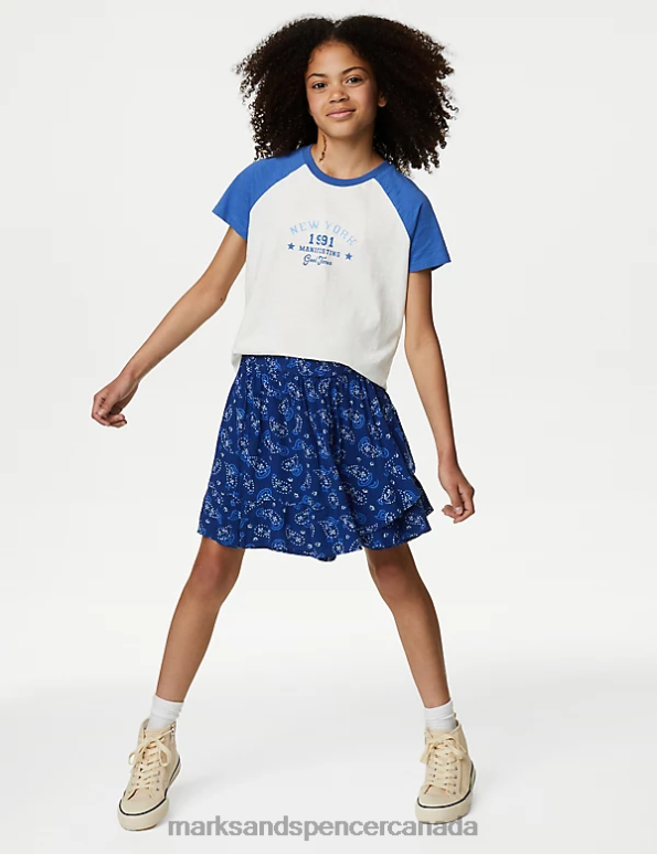 Kids Blue Clothing Marks & Spencer Batik Print Skort 20VTD8981 - Marks and Spencer outlet