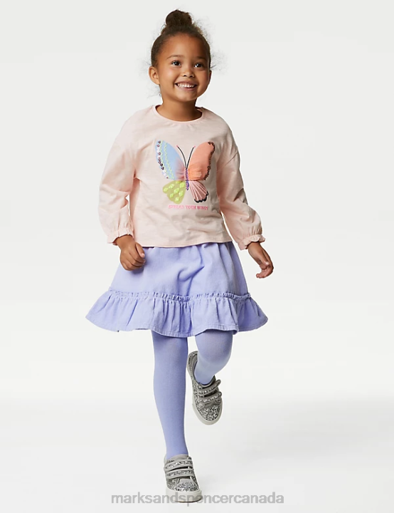 Marks and Spencer sale - Marks & Spencer Kids Cotton Rich Skirt & Tights Set Clothing Lilac 20VTD9069