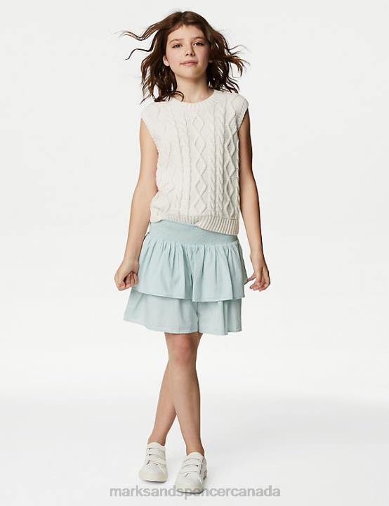 Marks & Spencer Kids Pure Cotton Shirred Skirt Clothing Blue 20VTD9109 - Marks and Spencer outlet