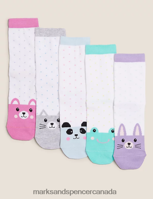 Clothing 20VTD9173 Multi Kids Marks & Spencer 5pk Cotton Rich Spotty Animal Socks - Marks and Spencer Canada locations