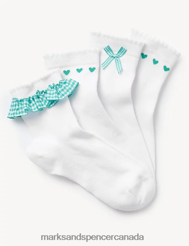 Marks and Spencer near me - Clothing 20VTD9304 Green Mix Kids Marks & Spencer 4pk Cotton Rich School Socks